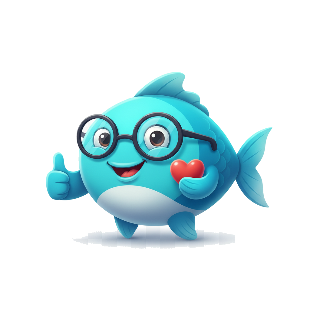The FishWise mascot giving a thumbs up