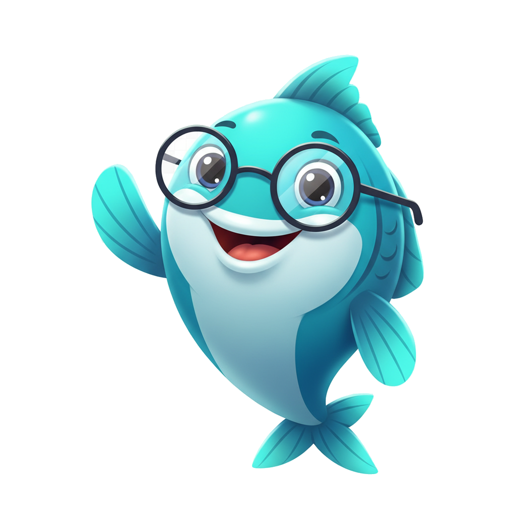 The FishWise mascot waving hello